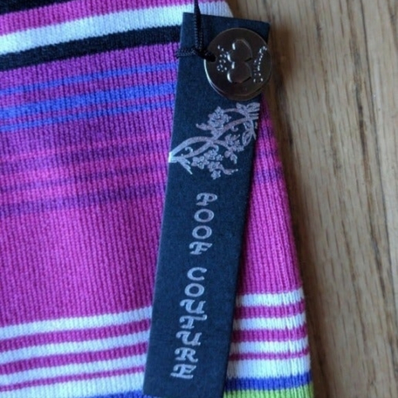 Women's M striped Poof Couture Mini Skirt stretch knit sexy multicolor NeW net - Picture 2 of 3